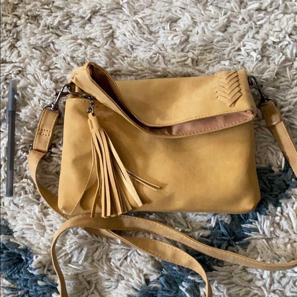 New Beige Fold-Over Crossbody Bag